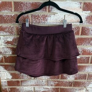 Athleta Girl Velvet Tiered Ruffle Purple Mini Skirt Size Large 12